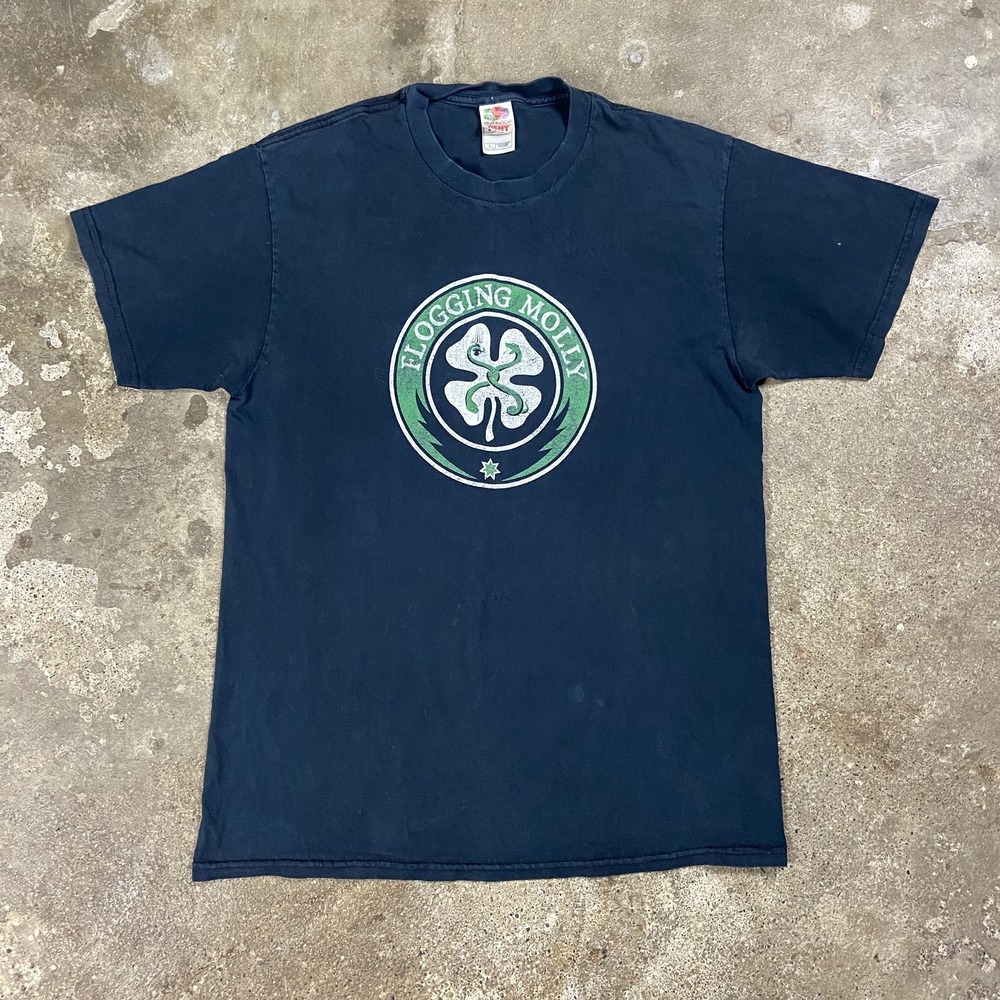 Vintage Y2K Flogging Molly Band T-Shirt Size Large Black Irish Celtic Punk Music